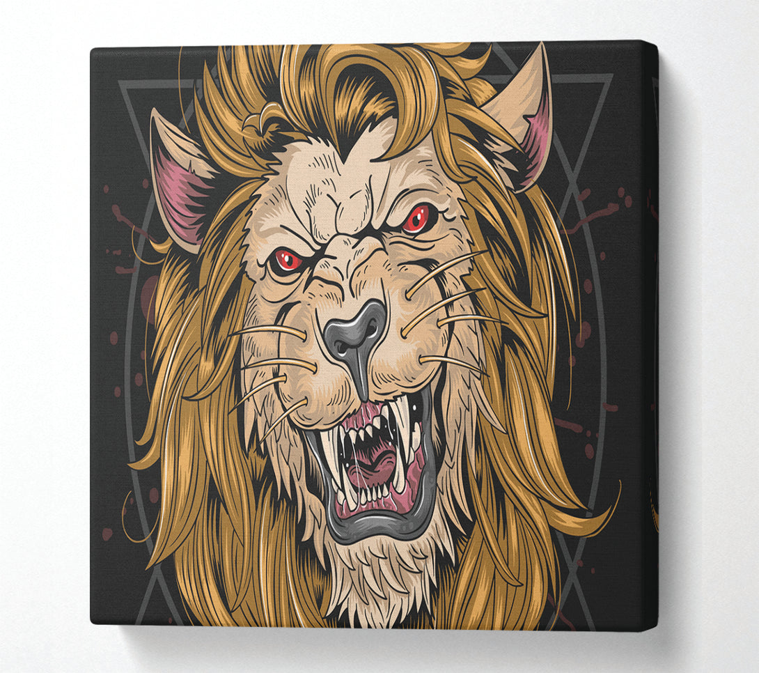 A Square Canvas Print Showing Fearsome Lion Angry Square Wall Art