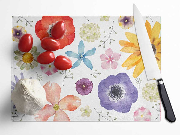 Aerial View Flowers Glass Chopping Board