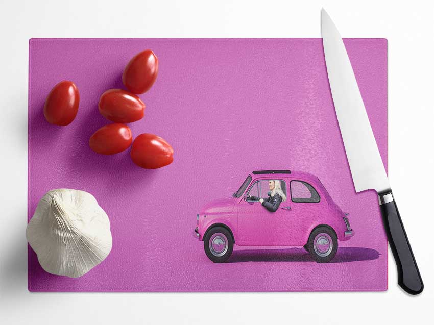 Pink Fiat 500 Classic Glass Chopping Board