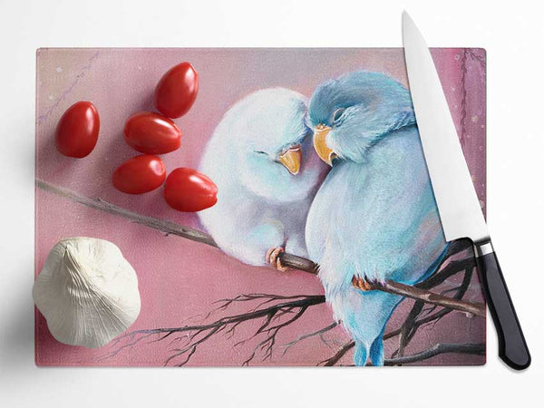 Two Love Birds On A Branch Glass Chopping Board