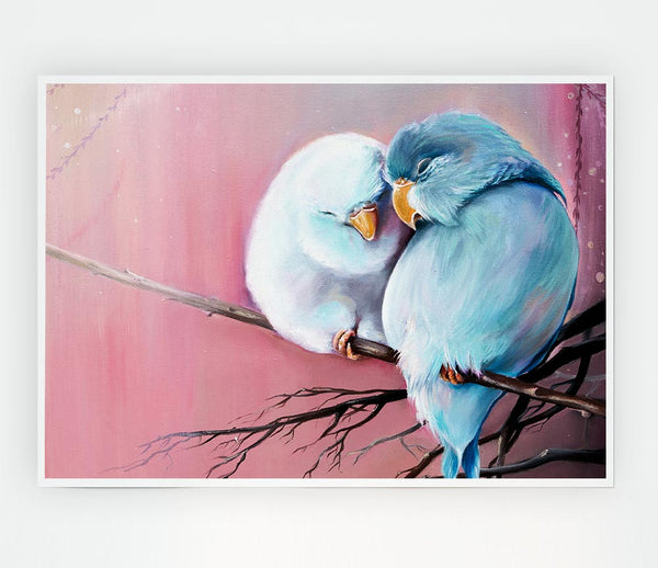 Two Love Birds On A Branch Print Poster Wall Art