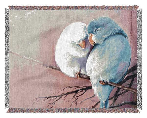Two Love Birds On A Branch Woven Blanket