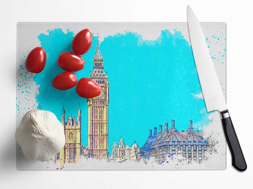 London Big Ben Splatter Glass Chopping Board