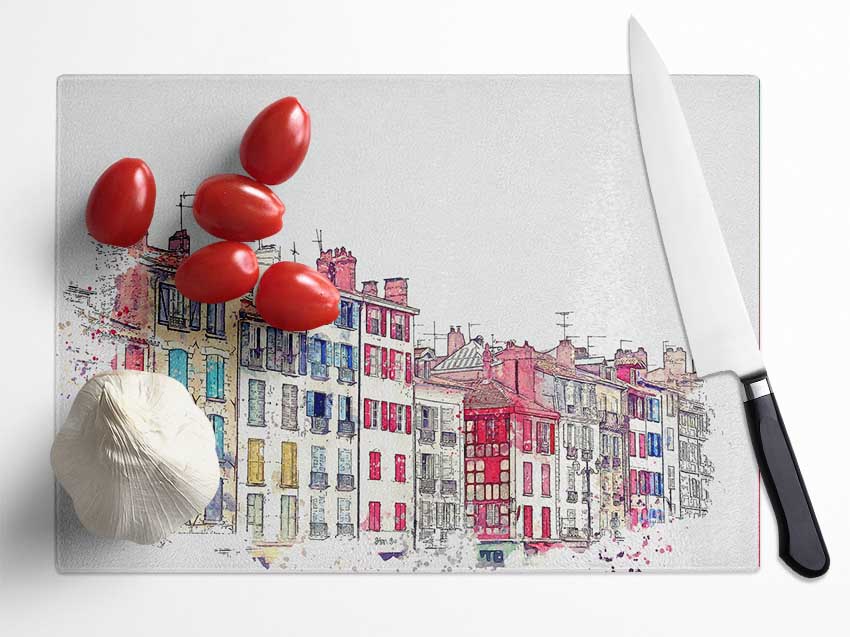 French Town Splatter Glass Chopping Board