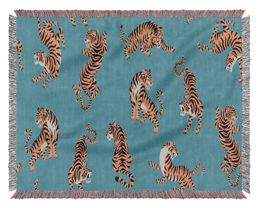 Turquoise Tiger Pattern Woven Blanket