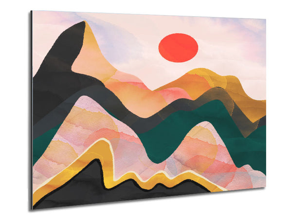 Red Sun Mountain Abstract Metal Print
