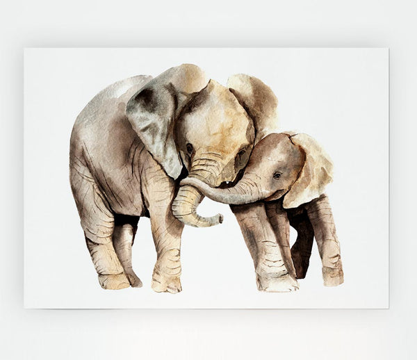 Elephants Holding Trunks Print Poster Wall Art