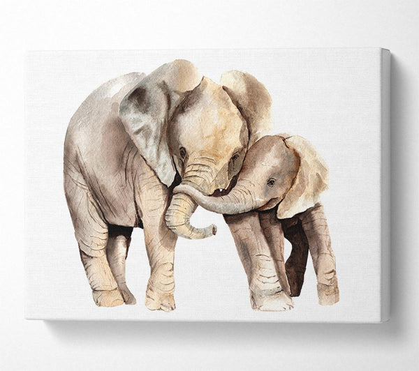 A Canvas Print of Elephants Holding Trunks Canvas Print