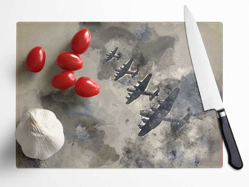 Raf Bombers In Flight Glass Chopping Board