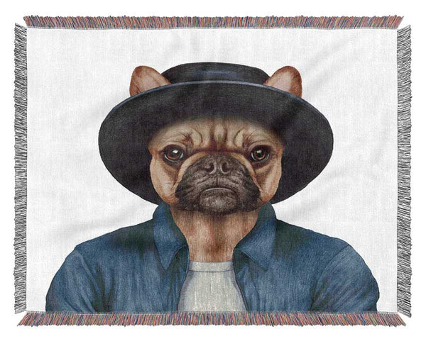 French Bulldog Hat Dog Woven Blanket