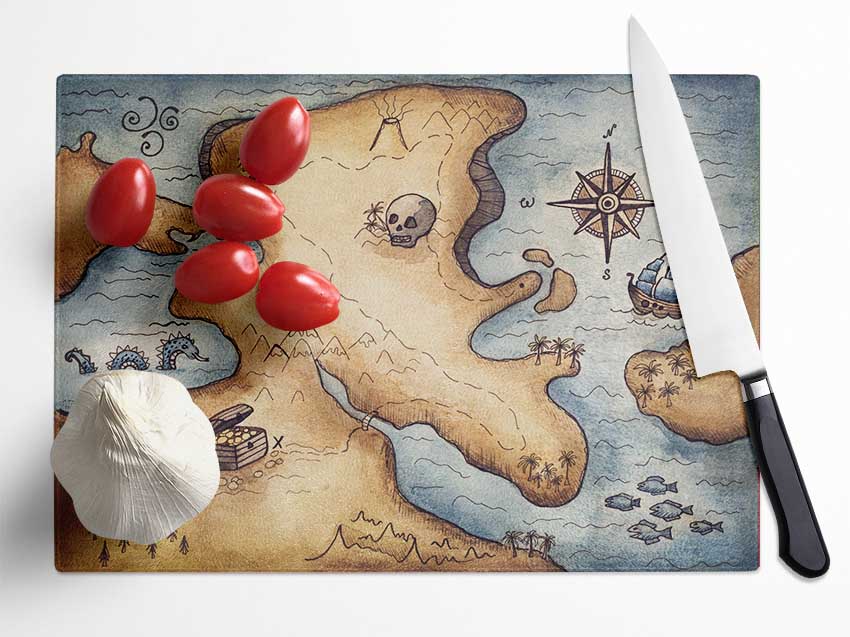 Pirate Treasure Map Glass Chopping Board