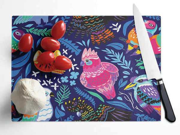 Cartoon Paradise Birds Glass Chopping Board