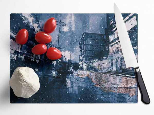 The Night Darkened Street Glass Chopping Board