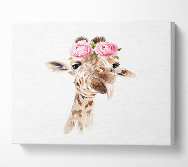  A Canvas Print of Roses On A Giraffe'S Head Canvas Print