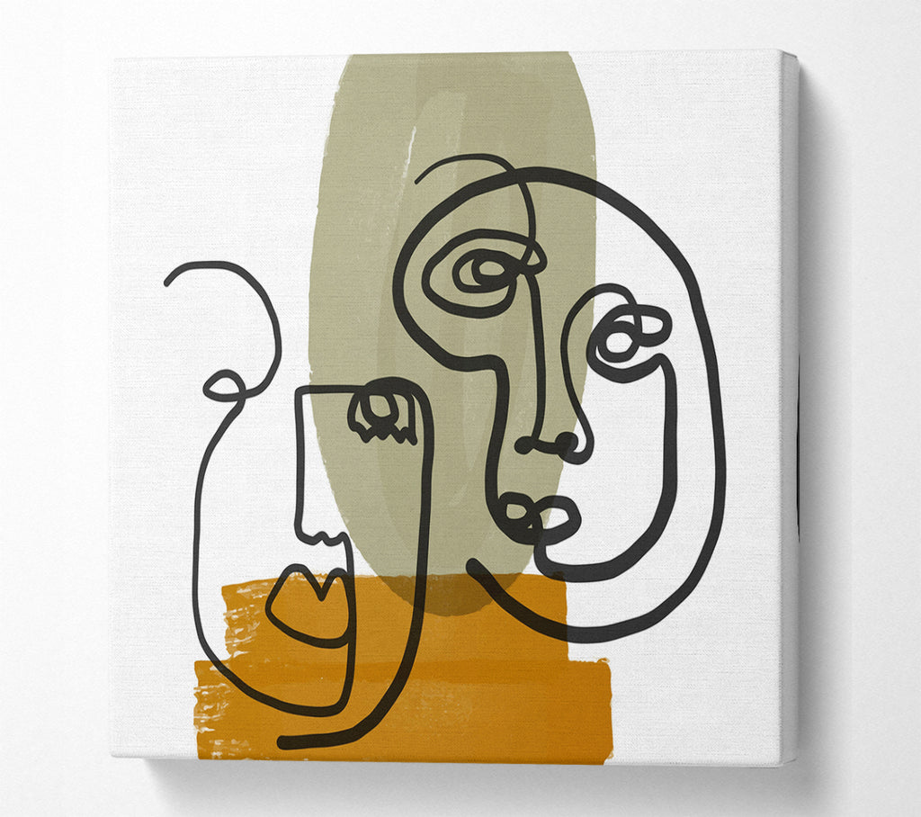 A Square Canvas Print Showing Two Abstract Line Drawing Faces Square Wall Art