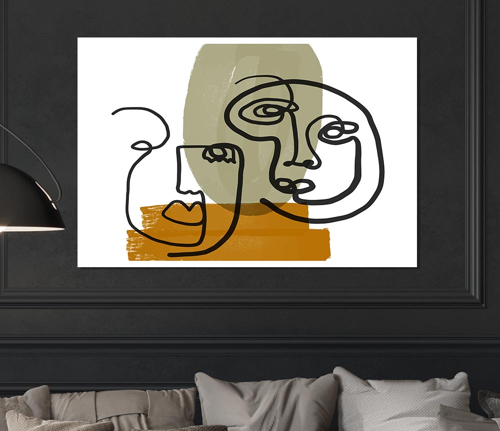 Two Abstract Line Drawing Faces Print Poster Wall Art