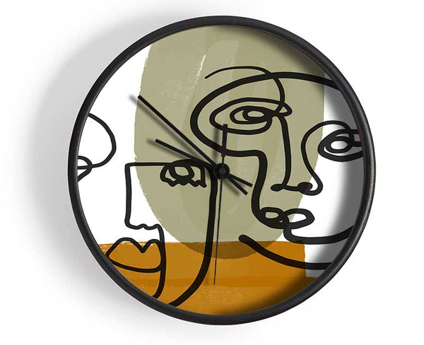 Two Abstract Line Drawing Faces Clock - Wallart-Direct UK