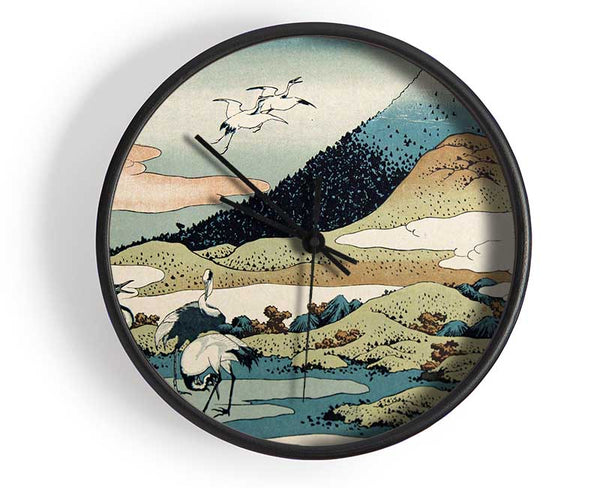 Cranes Below The Mountains Clock - Wallart-Direct UK