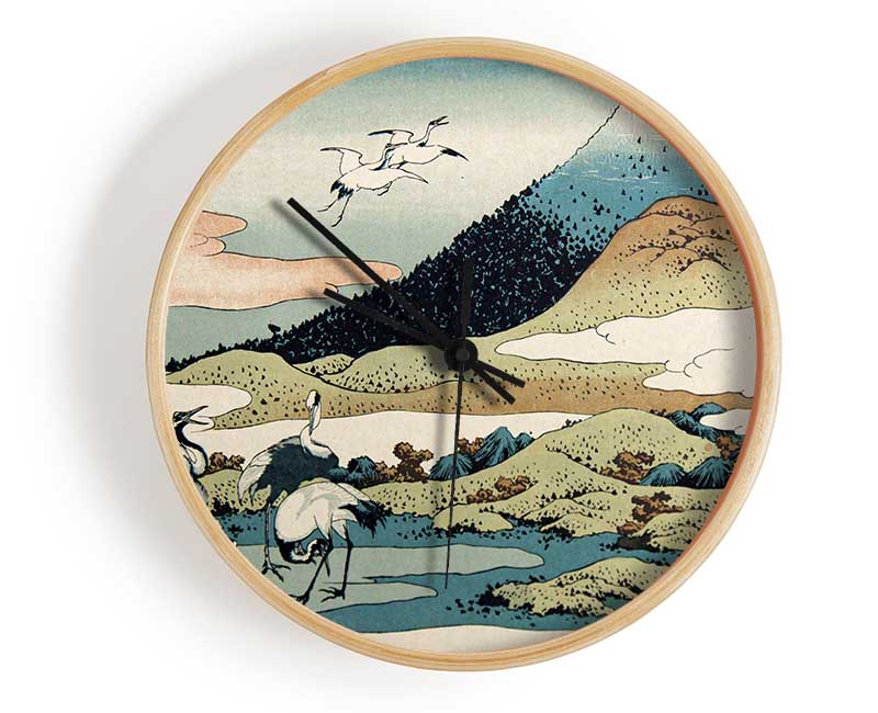 Cranes Below The Mountains Clock - Wallart-Direct UK