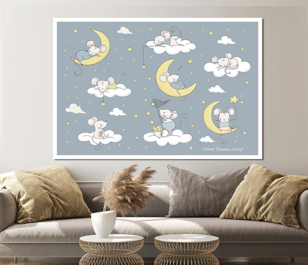 Three Moon Mice Print Poster Wall Art