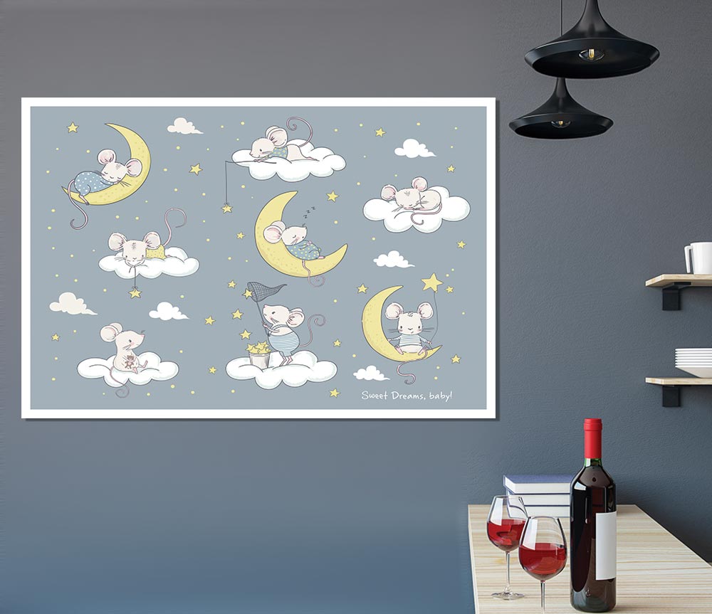 Three Moon Mice Print Poster Wall Art