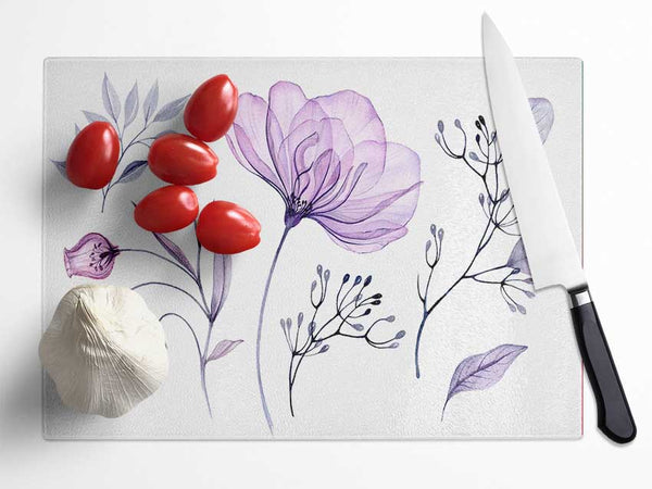 Small Lilac Crocus Illustration Glass Chopping Board