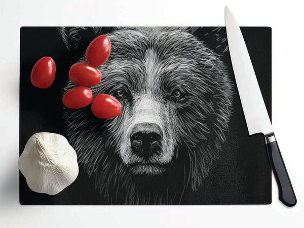 Black And White Bear Face Glass Chopping Board