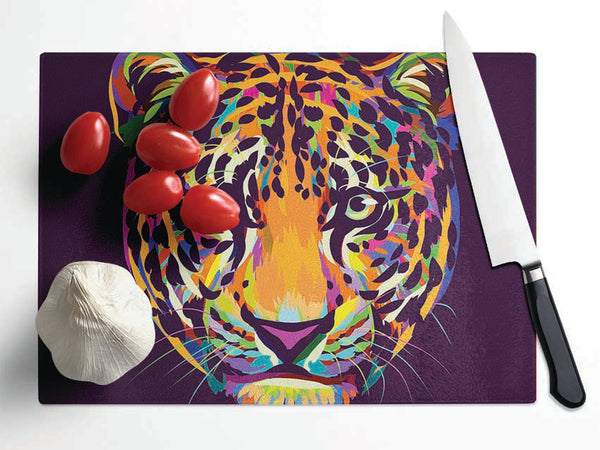 Leopard Head Watercolour Glass Chopping Board