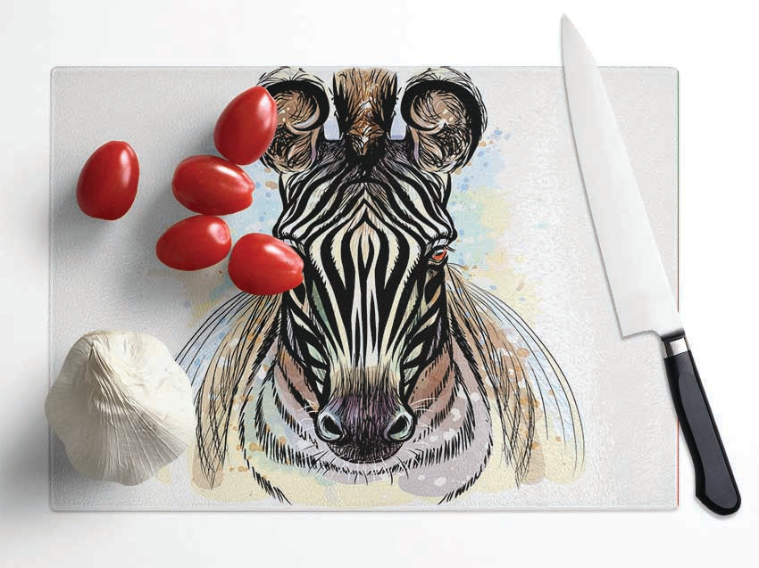 Stunning Zebra Head Glass Chopping Board