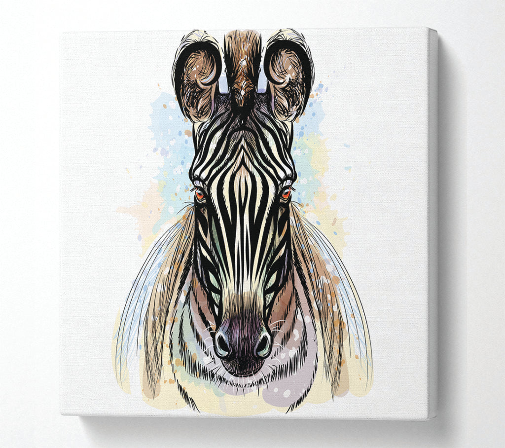 A Square Canvas Print Showing Stunning Zebra Head Square Wall Art