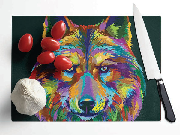Stunning Wolf Head Glass Chopping Board