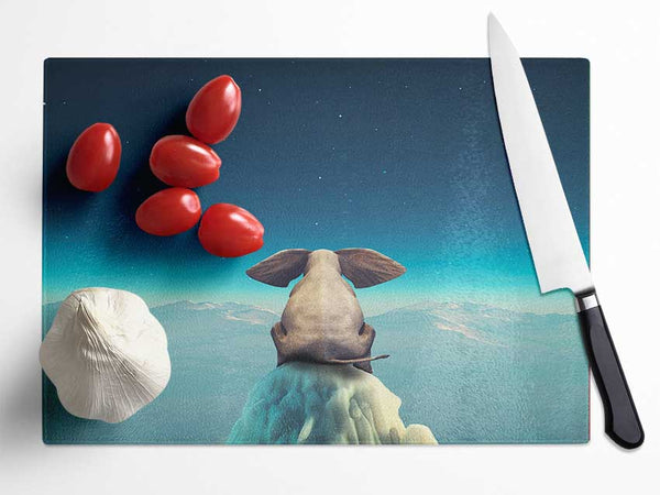 Elephant On A Cliff Glass Chopping Board