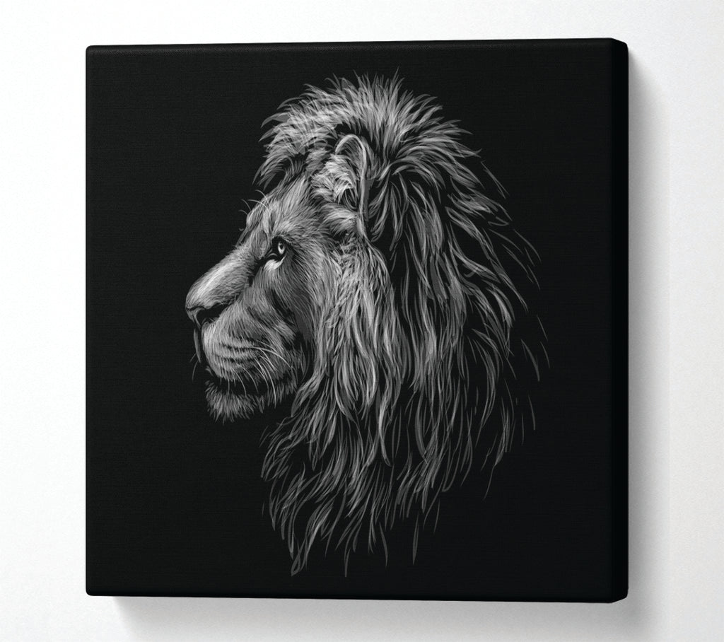 A Square Canvas Print Showing Side View Lion Square Wall Art
