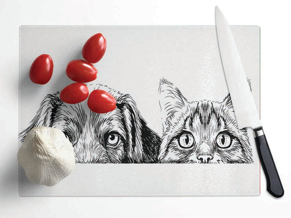 Cat And Dog Peep Glass Chopping Board