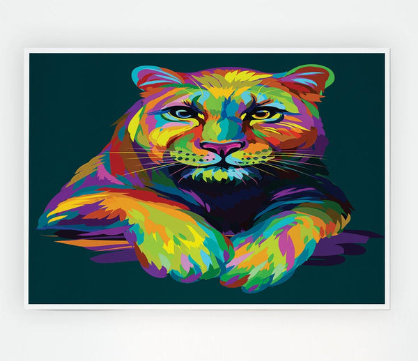 Colourful Mountain Lion Print Poster Wall Art