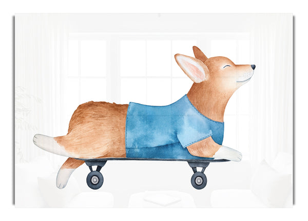 Corgi On A Skateboard