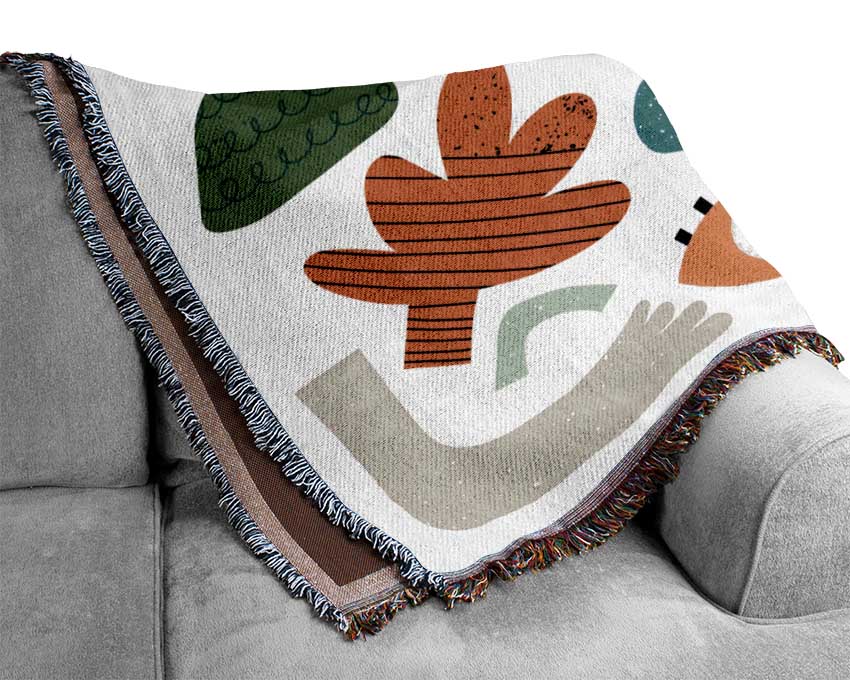 Modern Shapes And Flowers Woven Blanket