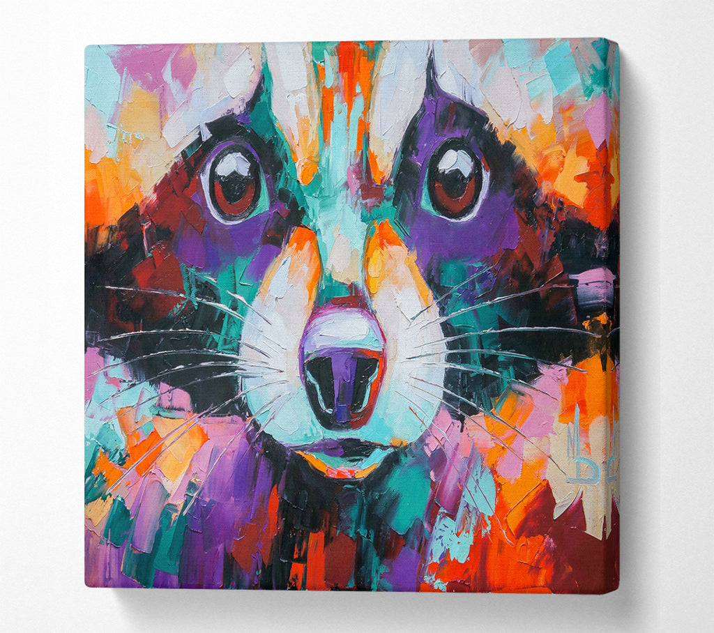 A Square Canvas Print Showing Racoon Vivid Face Square Wall Art