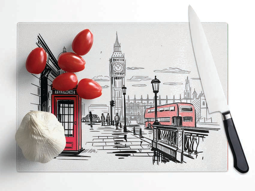Sketchy London Town Glass Chopping Board