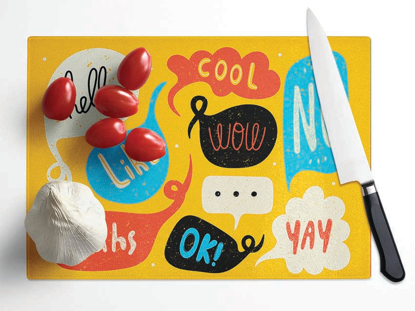 Speech Bubbles Glass Chopping Board