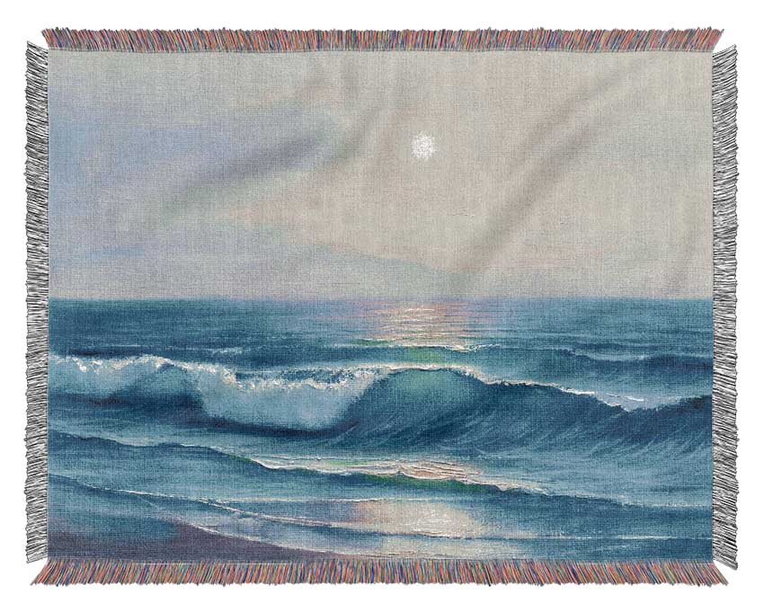 The Waves At Dusk Woven Blanket