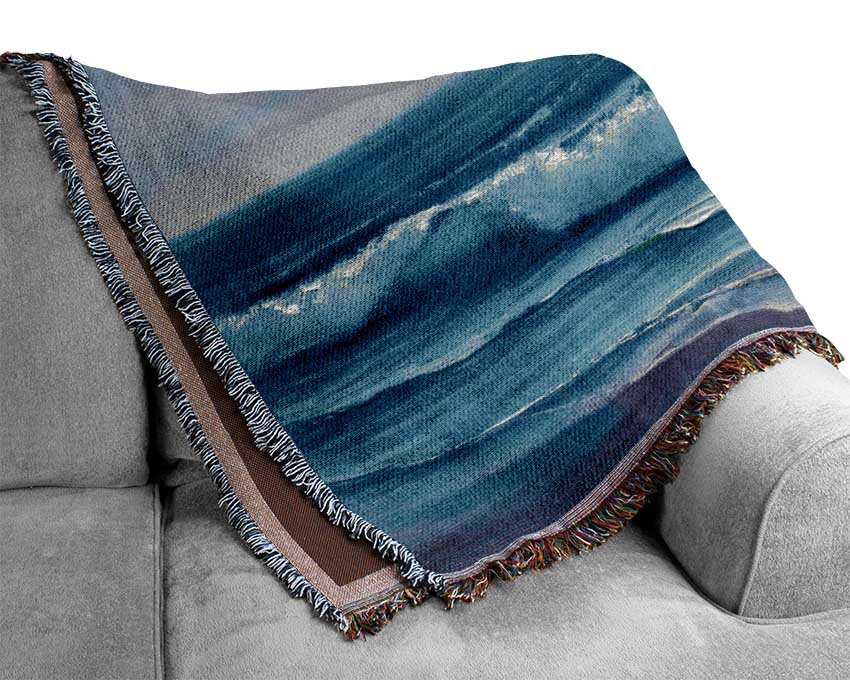 The Waves At Dusk Woven Blanket