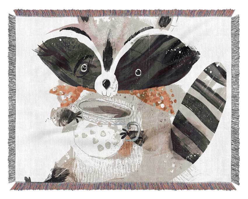 Racoon Cup Of Tea Woven Blanket
