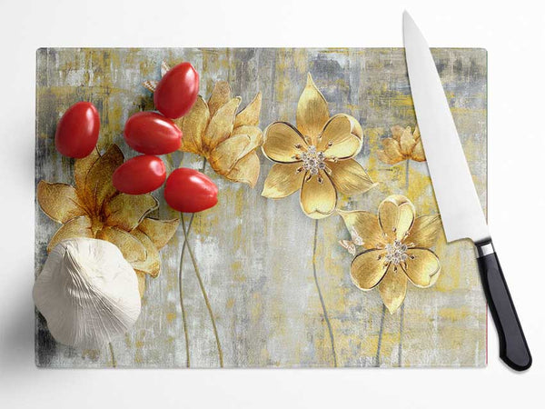 Yellow Flowers Beauty Glass Chopping Board