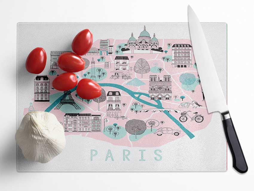 Little Map Of Paris Glass Chopping Board