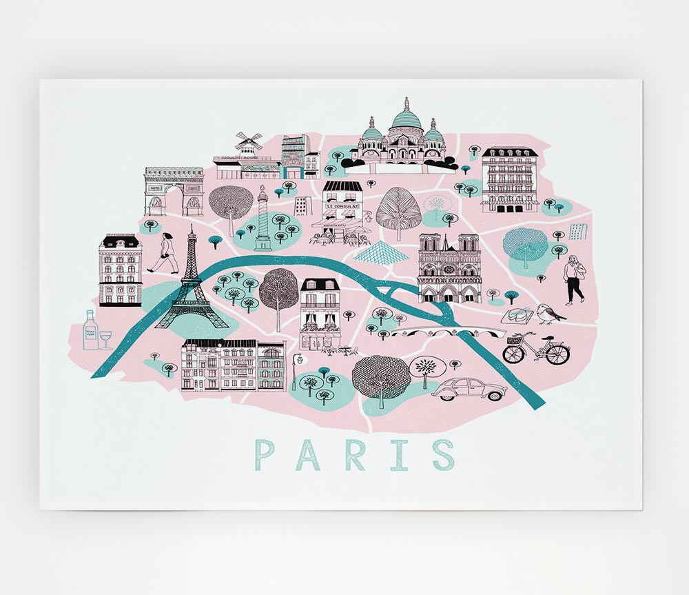 Little Map Of Paris Print Poster Wall Art