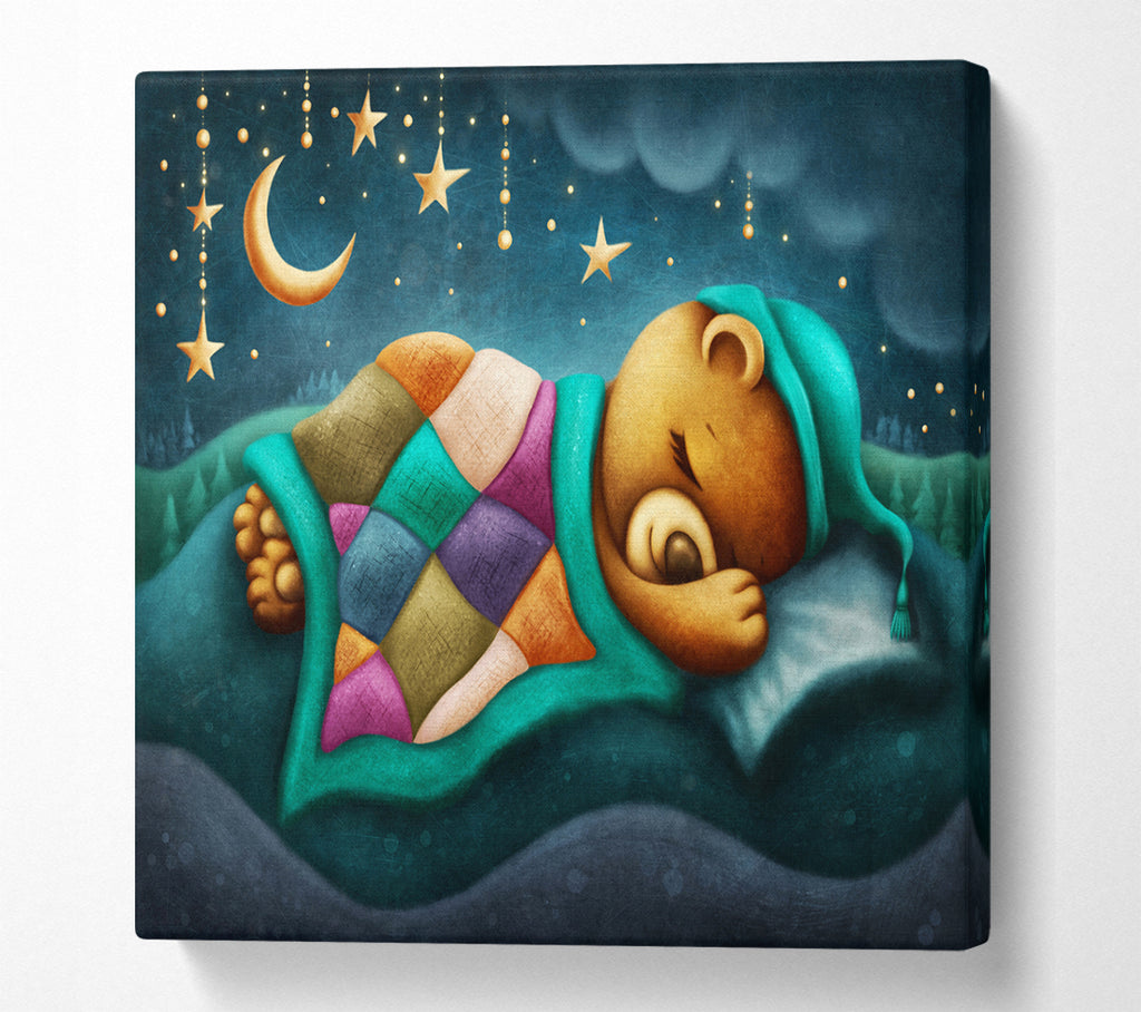 A Square Canvas Print Showing The Bear Slumber Square Wall Art