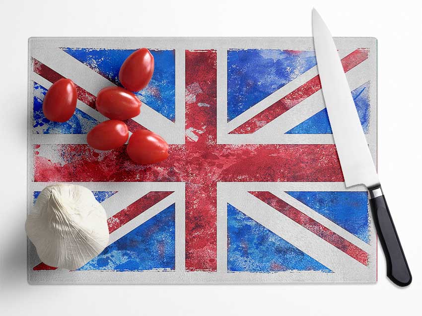 Union Jack Washed Out Glass Chopping Board