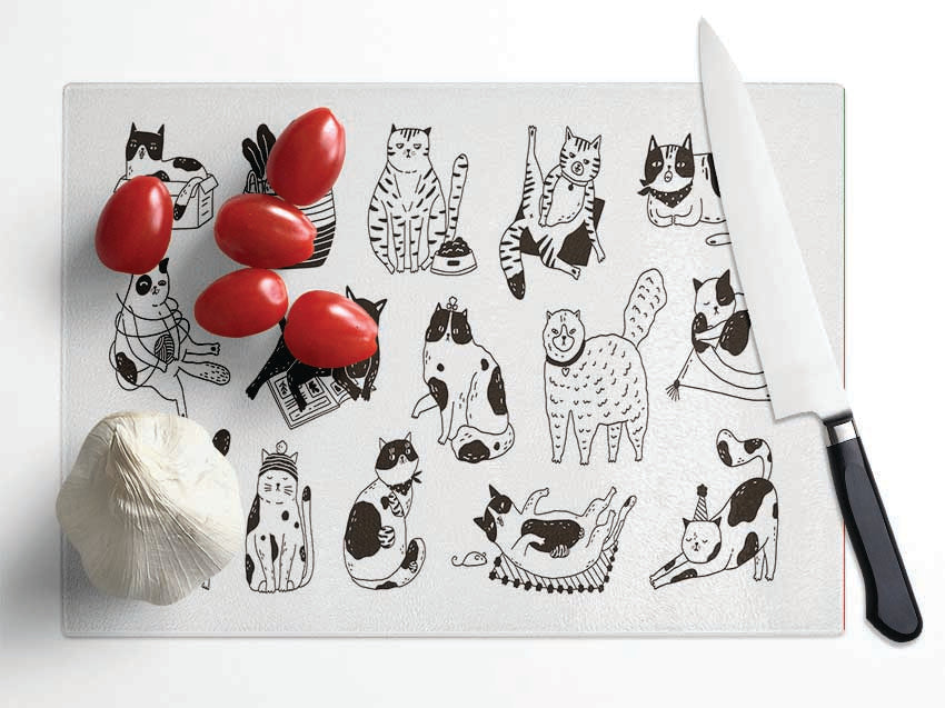 Collection Of Funny Cats Glass Chopping Board