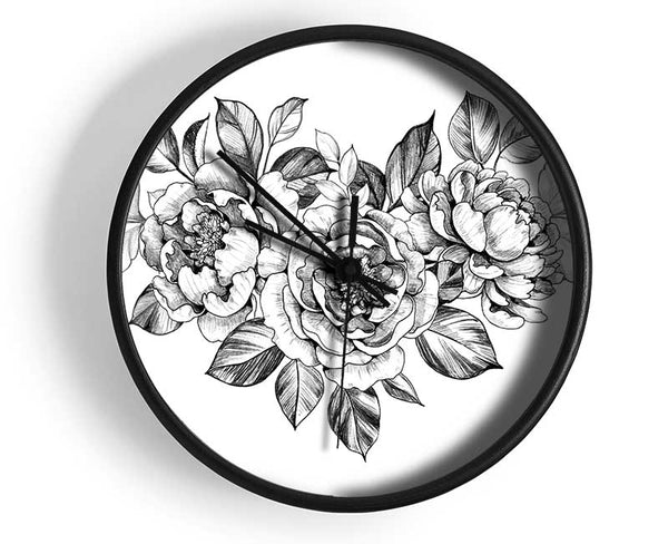 Three Roses Illustration Clock - Wallart-Direct UK